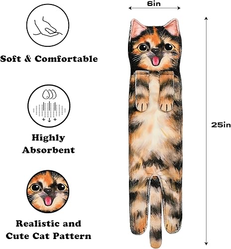 Vista 26 de Divertidas toallas de mano para decoración de baño y cocina, bonita toalla de mano colgante de gato, accesorios de cocina, ideas únicas de regalo