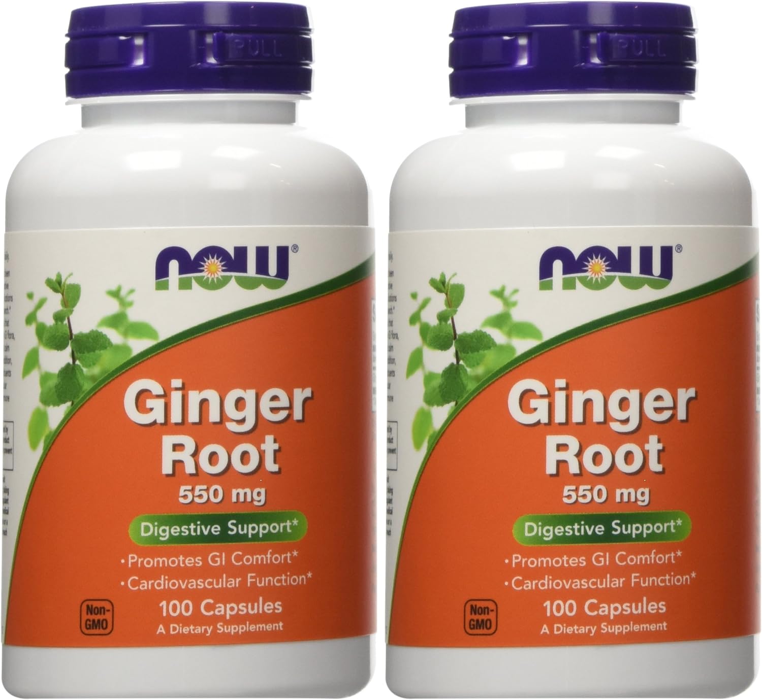 NOW Foods Ginger Root 550mg Capsules - GI Comfort, Digestive & Cardiovascular Support - 100 Caps, Pack of 2