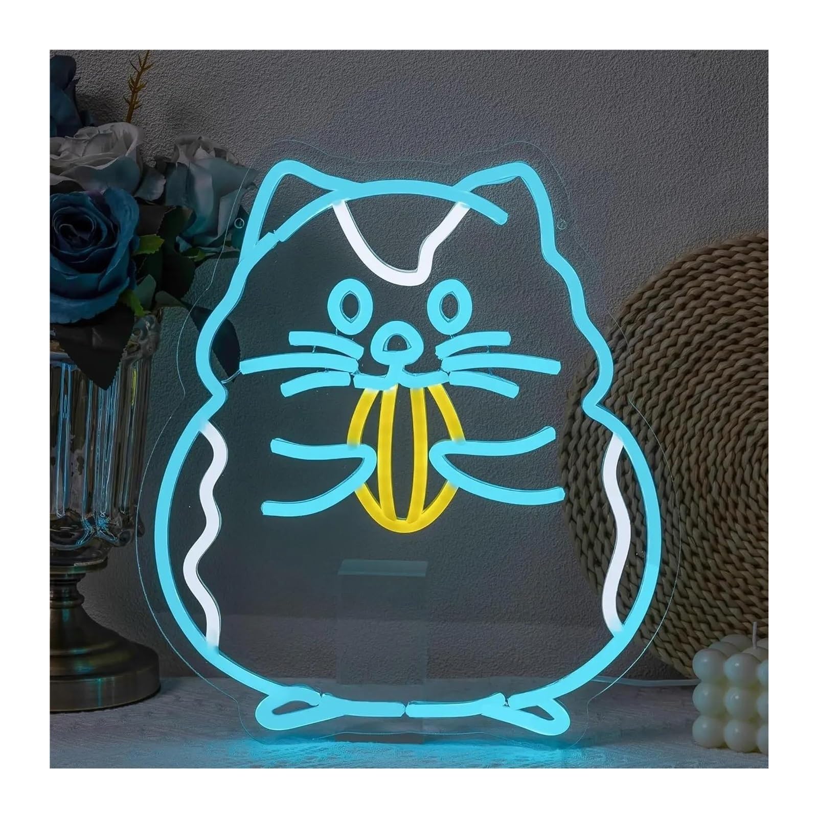Hanging Art Neon Signs Hamster Neon Sign Dimmable For Kids Room Bedroom Pet Shop Cafe Dessert Stores Wall Decor 39x35cm