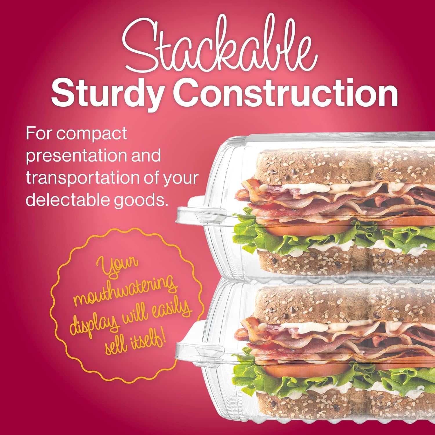 76 Clear Plastic Containers, 8" X 8" X 3" Hinged Lid Togo Clamshell Food Containers for Food, Strawberry Boxes, Bakery Supplies, Cake, Cookie, Dessert, Salad, Treat Boxes