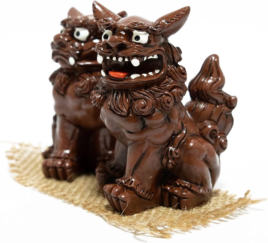 Amazon.co.jp: シーサー 置物 玄関 万来 獅子 茶色 ペア 深い