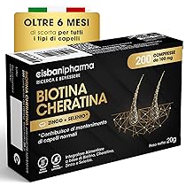 CISBANI PHARMA Biotina Cheratina e Zinco – Integratore Capelli e Unghie 200 Compresse da 100mg, Oltre 6 Mesi di Scorta – Senza Glutine e Lattosio