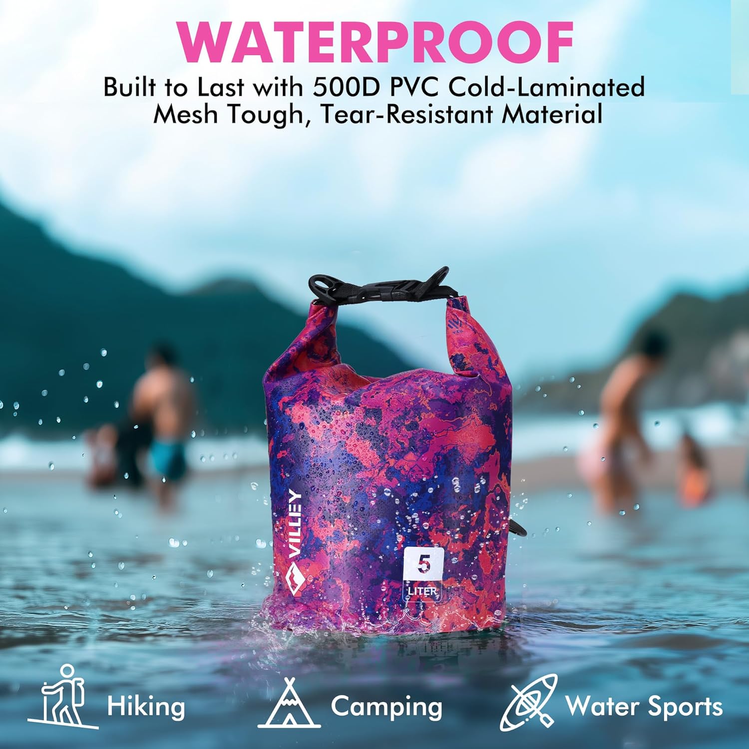 VILLEY Dry Bag Waterproof 5L Roll Top Sack Keeps Gear Dry Lightweight Sack for Kayaking Boating Camping Swimming and Beach Adventures Red Camo - Image 6