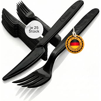 Reusable Plastic Cutlery Black Reusable Camping Cutlery Premium Travel Cutlery Robust Outdoor Cutlery Set - 50 Forks + 50 Knives