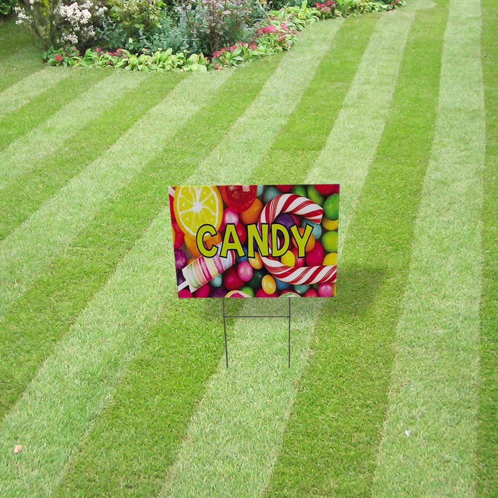 Fastasticdeals Weatherproof Yard Sign Candy Outdoor Advertising Printing B Multi-Colored Lawn Garden Stores 18x12 Inches 2 Sides Print