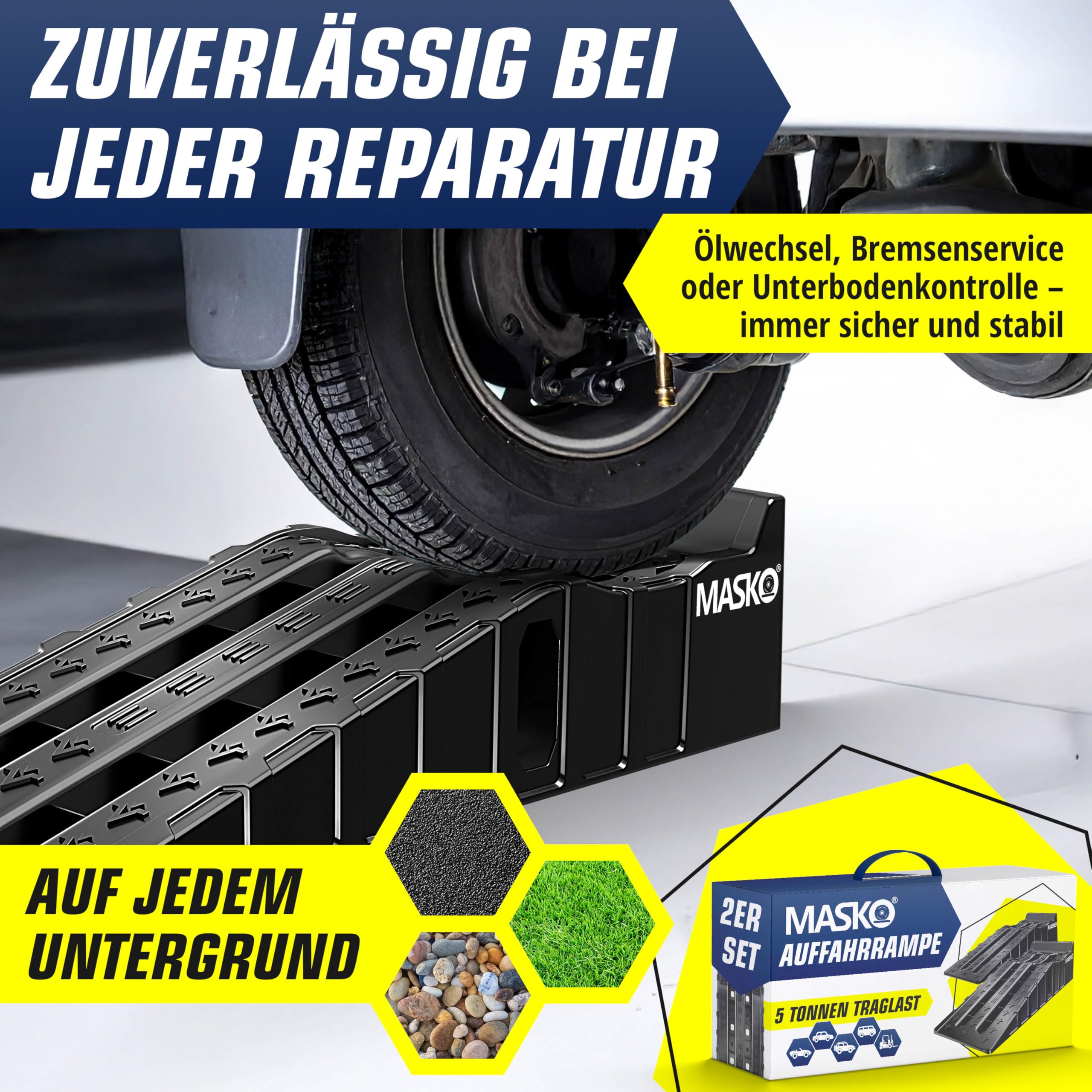 MASKO® Oprijplaat, set van 2, oprijwiggen tot 7 ton draagvermogen, auto MASKO® Oprijplaat, set van 2, oprijwiggen tot 7 ton draagvermogen, auto