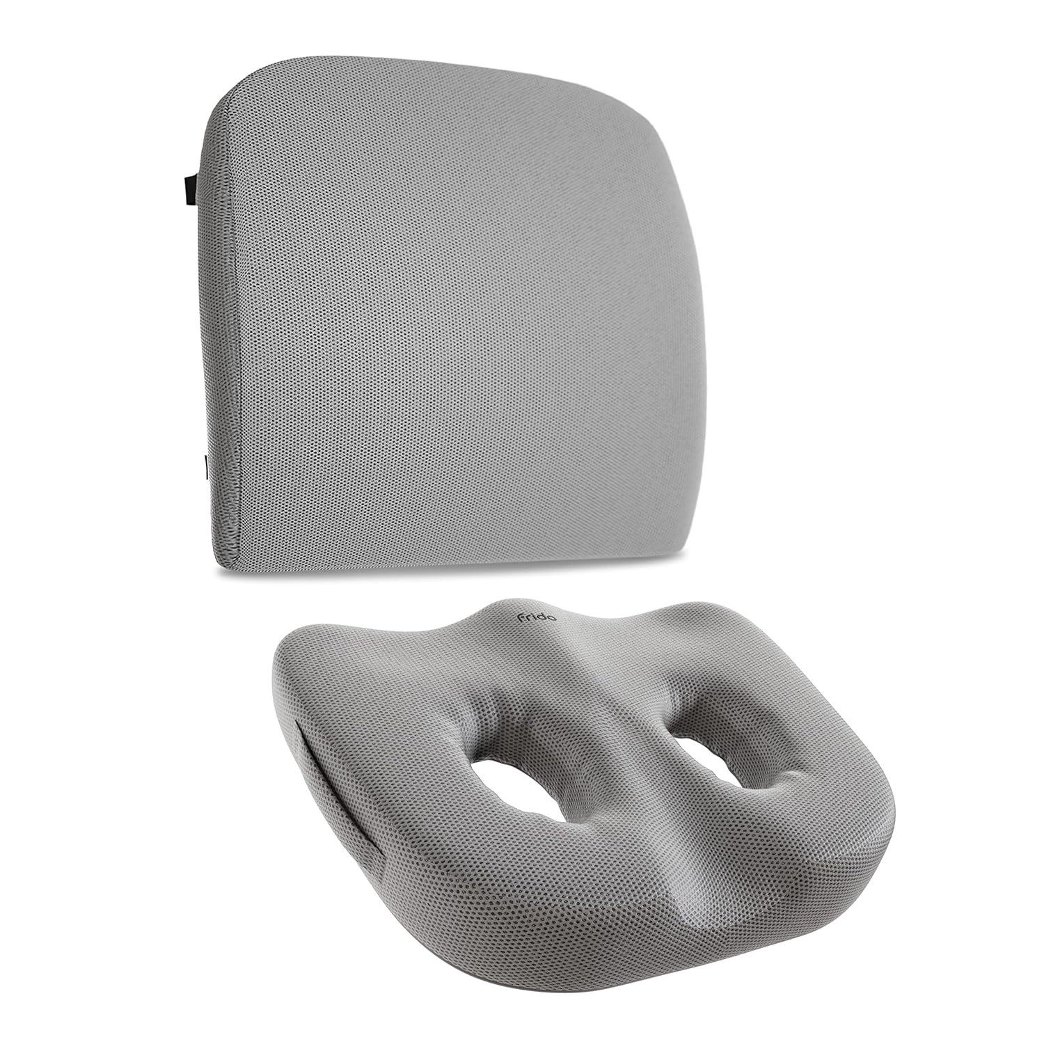 Frido Back Support Lumbar Cushion and Socket Seat Cushion Combo, Grey