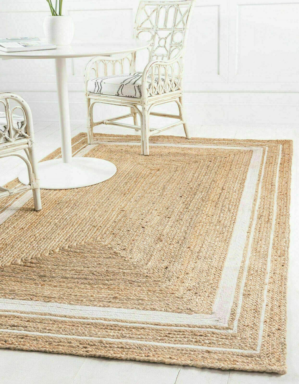 Tapis de Sol rectangulaire tressé à la Main en Fibre de Jute Naturelle pour Salon (160 cm x 230 cm)