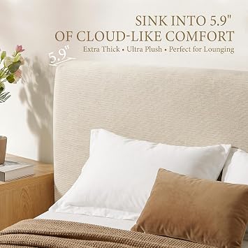 Yechen Cloud Bed Frame, Upholstered Queen Platform Bed Frame, Cream