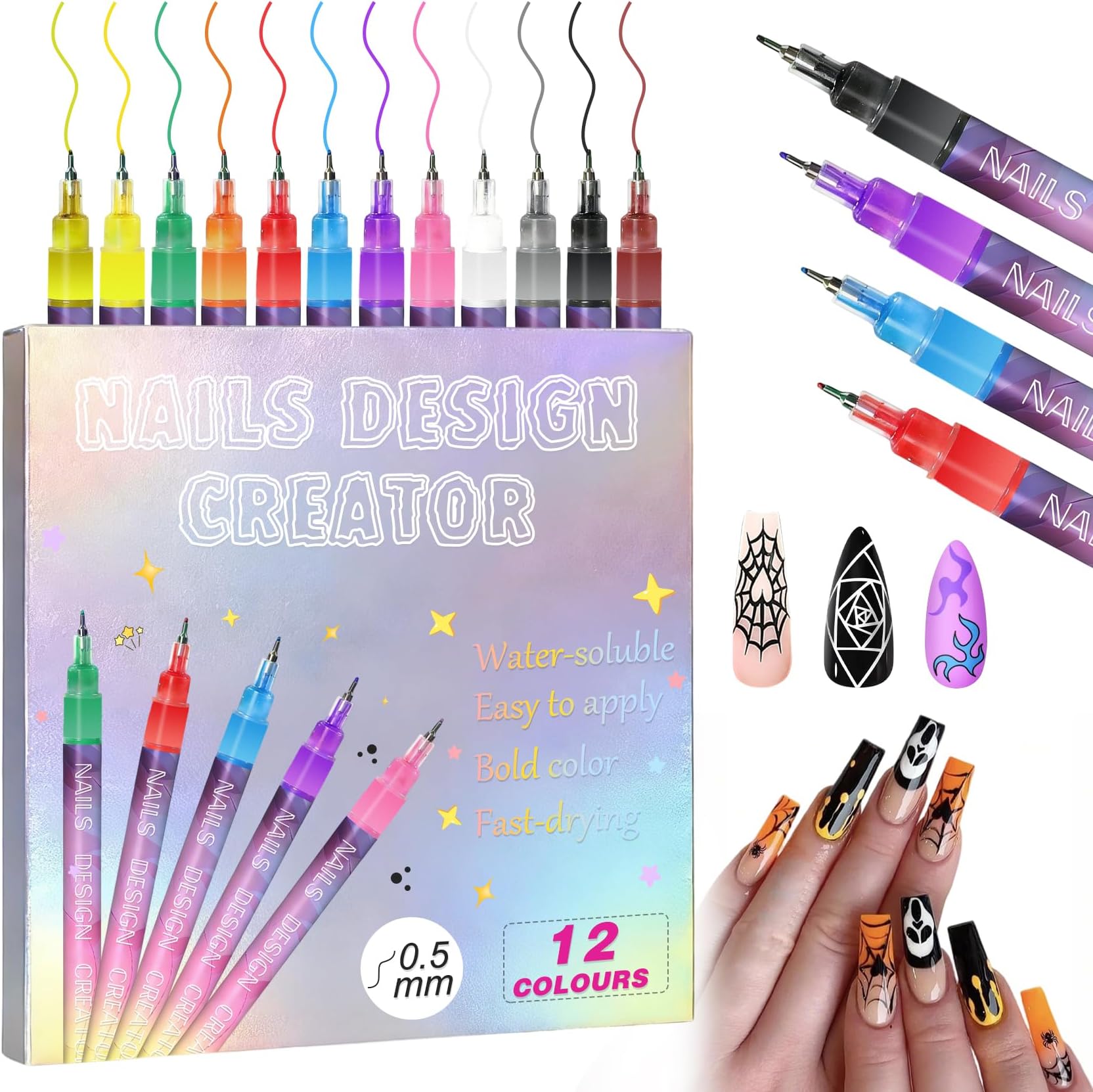 12 Colors Nail Art Pens Set, Nail Art Pens, 2025 New DIY Nail Polish Doodle Pens 3D Markers Fine Tip Drawing Painting Tools Suitable for Home Nail Salons Women