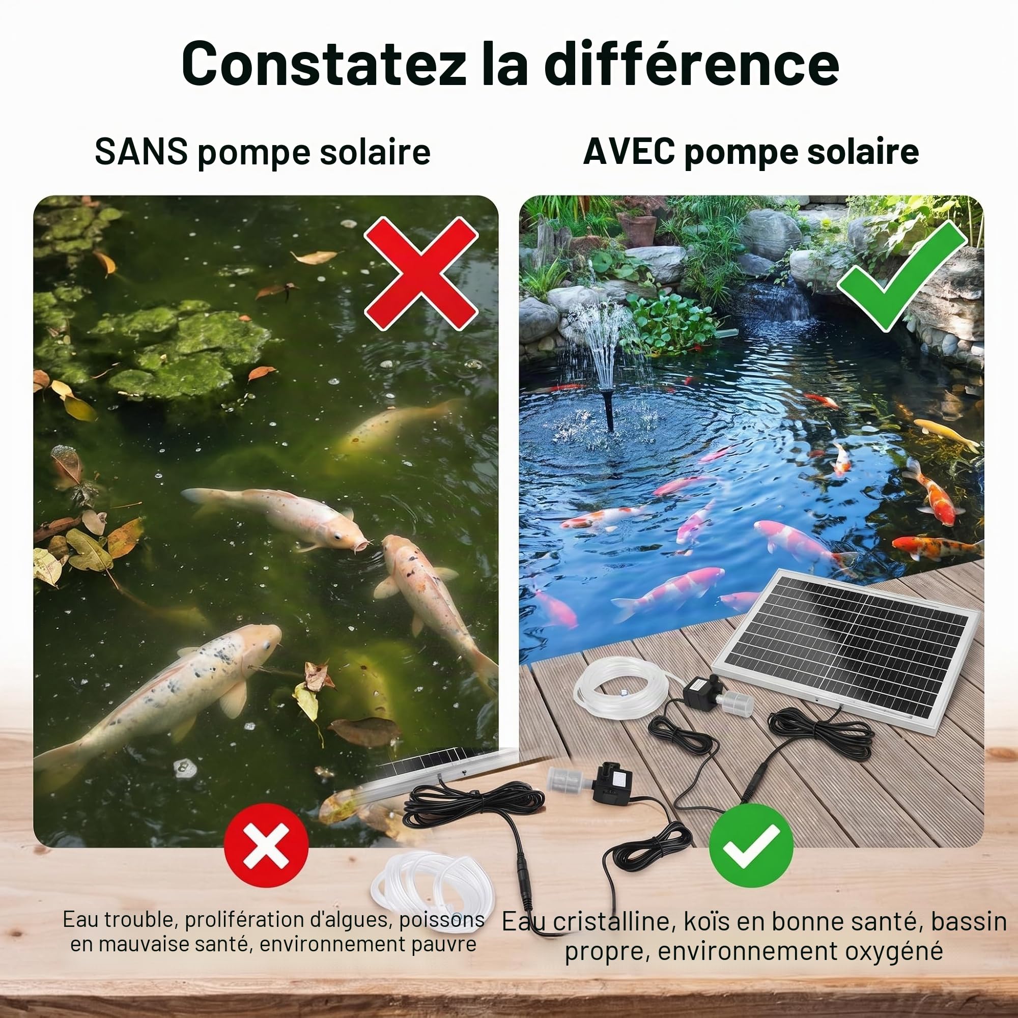 Kit de filtre solaire pour bassin à poissons - Pompe submersible - Filtre biologique pour bassin à poissons