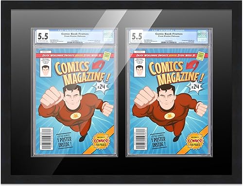 Miniatura 2 de Poster Palooza Marco de cómic con paspartú para 2 cómics CGC, CBCS o PGX Graded Comics  Marco de cómic negro para cómics de 8.125 x 13 pulgadas
