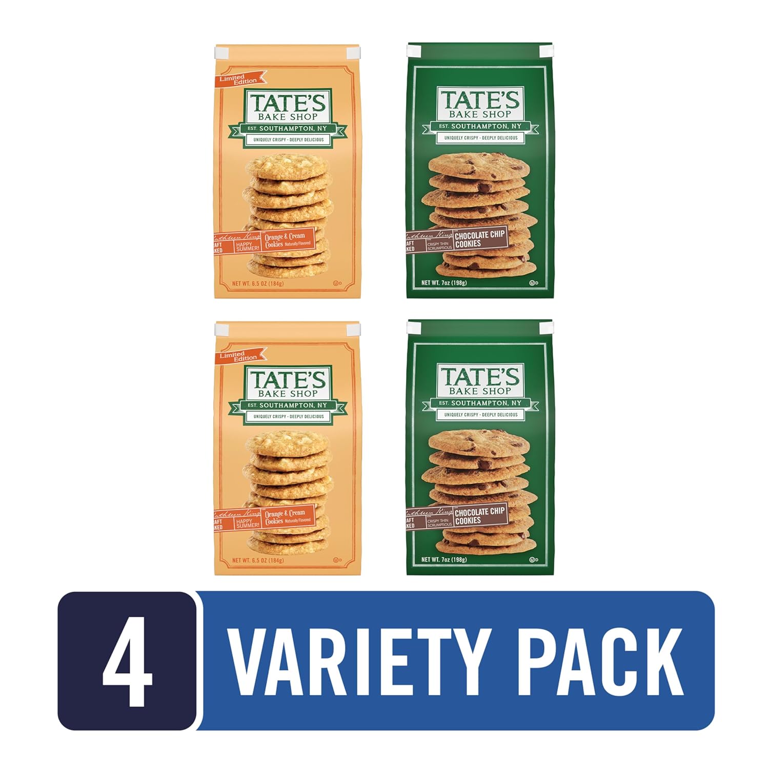 Tate's Bake Shop Orange and Cream and Chocolate Chip Cookies Variety Pack, Limited Edition, 4 Bags