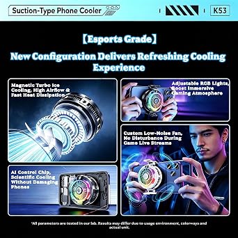 Magnetic Phone Cooler for Gaming, RGB Semiconductor Cooling Fan for iPhone and Android Phones, Portable Mobile Phone Radiator with 3 Cooling Modes, Quiet Cooling Fan for Gaming (Black)