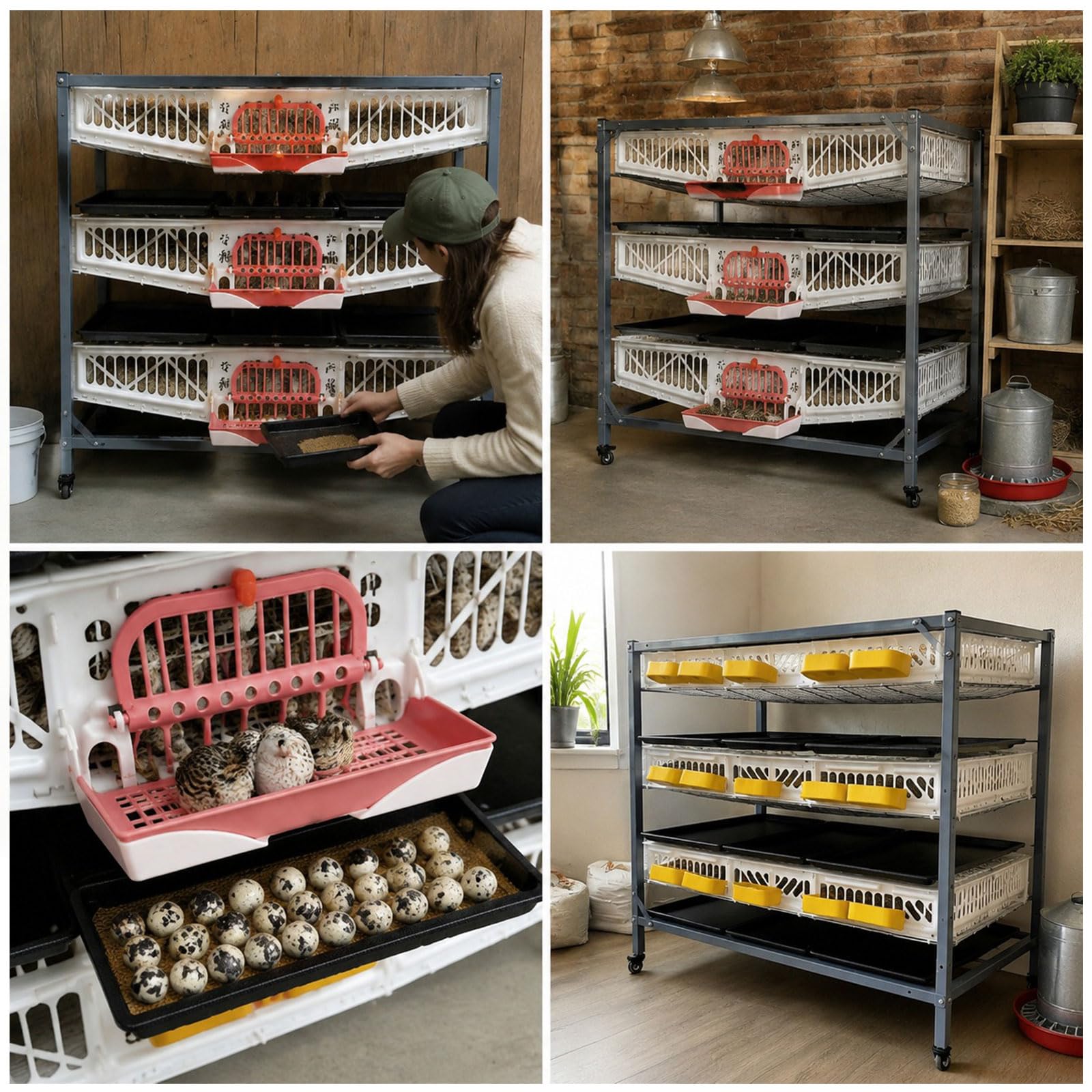 Yinian Jaula de Cría de Codornices Interior Jaula para Codornices Apilable de 3 Capas con Bandeja Recolectora de Estiércol y Comedero para Codornices, Faisanes y Pollitos de Granja Al Aire Libre