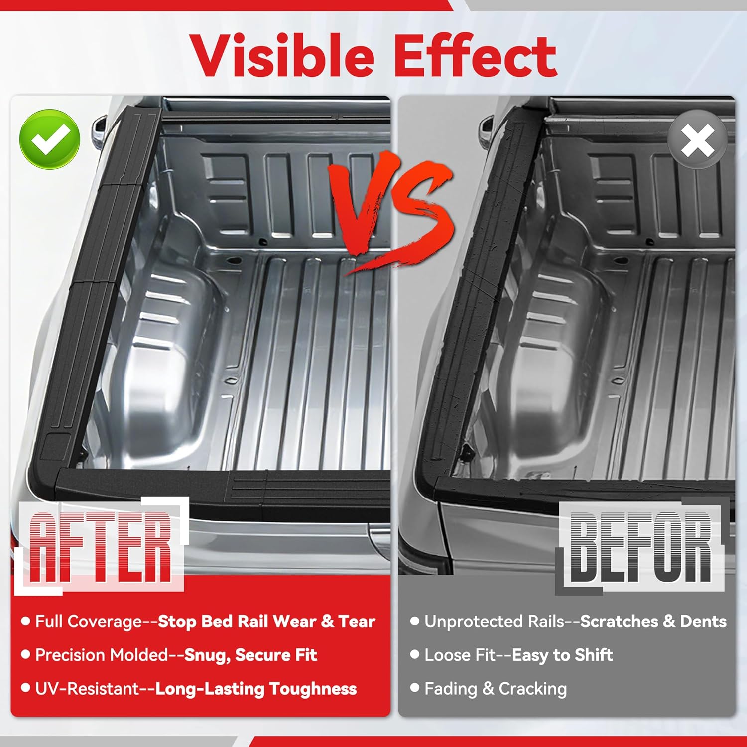 5.5FT Truck Bed Rail Caps Fit for 2015-2024,2025 Ford F150,TPE Bed Side Rail Protector & Tailgate Molding Cover, Automotive Exterior Accessories