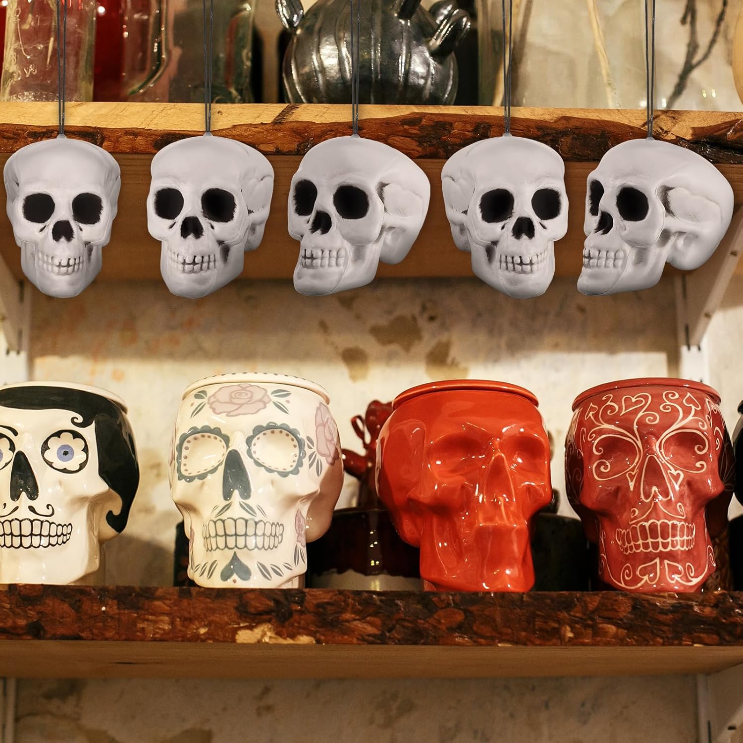 Lenwen 12 Pcs Horror Christmas Skull Hanging Tree Ornament Decor Plastic Mini Halloween Skulls Head Small Skeleton Head Decoration Hanging Ornament for Xmas Holiday Party Supplies (4.3x4.3x3.15'')