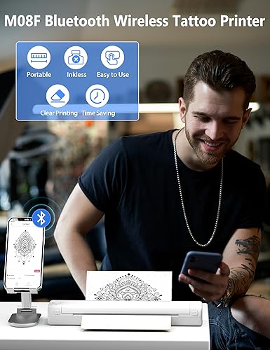 Miniatura 2 de Phomemo M08F - Impresora inalámbrica de plantillas para tatuajes, impresora térmica de tatuajes para artistas de tatuajes y principiantes,
