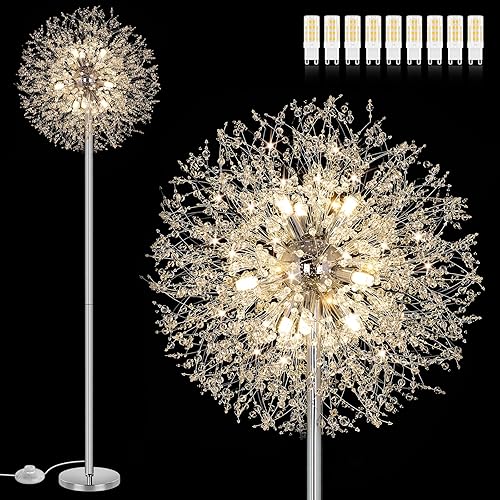 Vista 23 de BesLowe Lámpara de pie de cristal de 69 pulgadas para sala de estar, lámpara de pie moderna con 738 cristales K9, lámpara alta para dormitorio