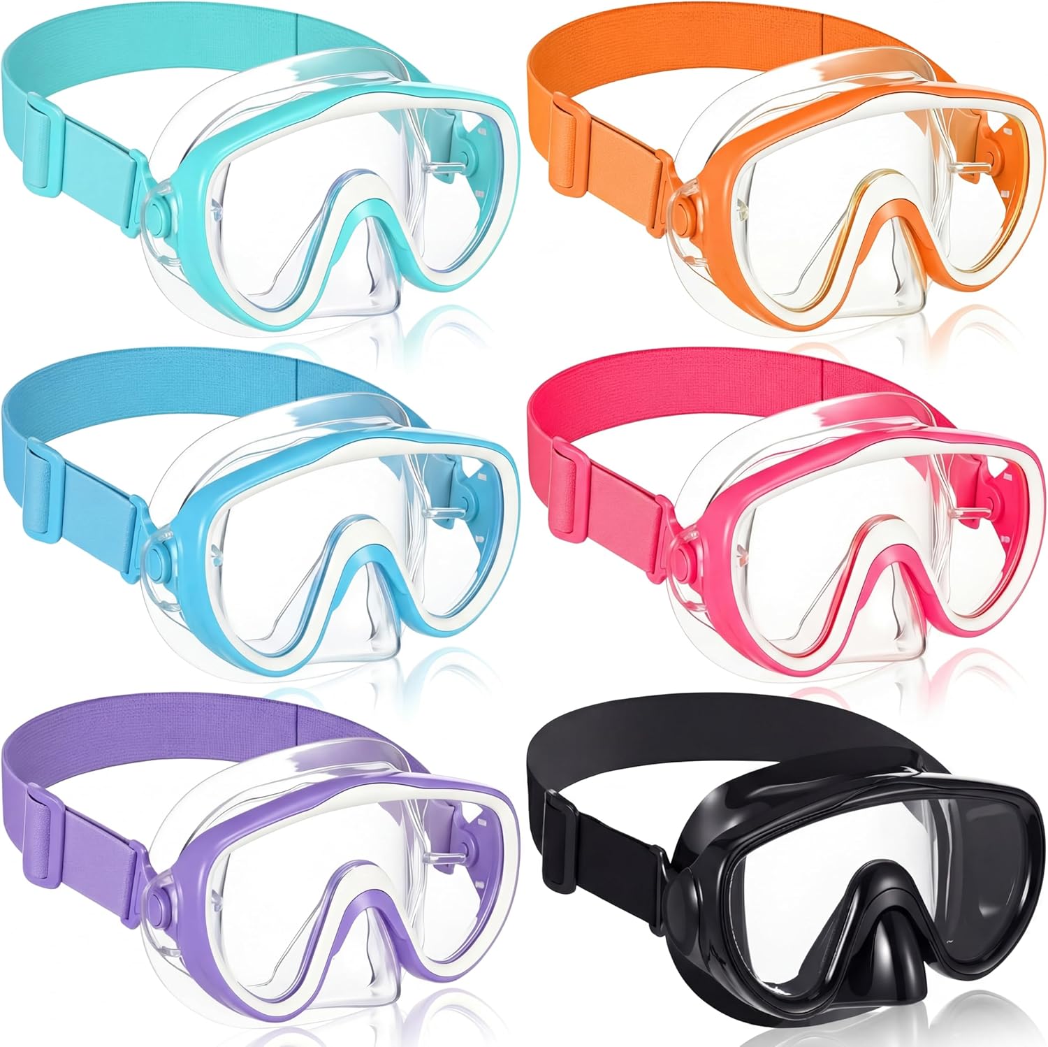 6 Pack Adult Swim Goggles with Nose Cover Snorkel Diving Mask Elastic Strap Tempered Glass Scuba Mask Waterproof Clear Diving Snorkel Goggle for Adult