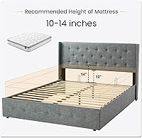 Vista 8 de SHA CERLIN Marco de cama tamaño queen con almacenamiento abatible, cabecero acolchado con botones, plataforma tapizada, almacenamiento hidráulico