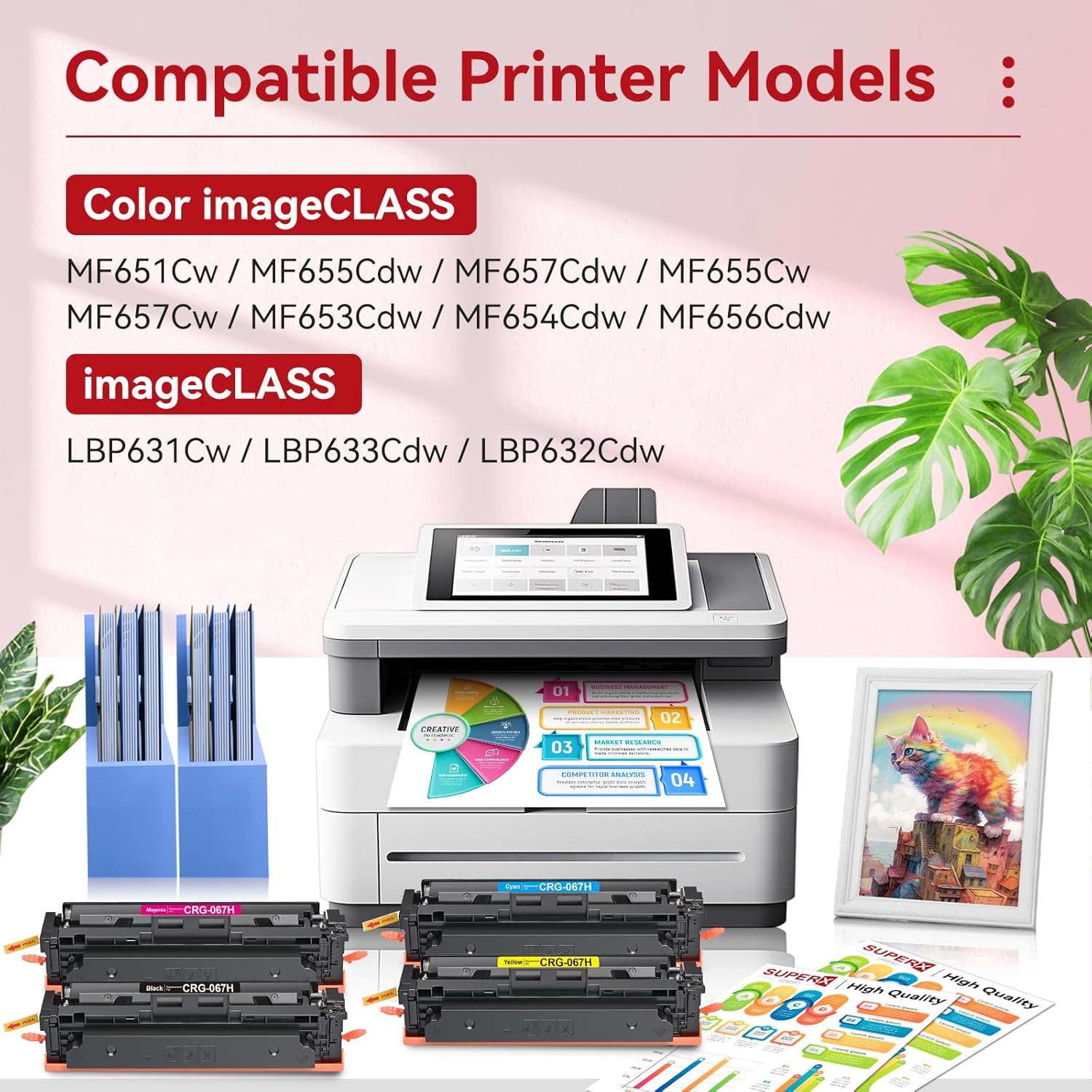 067H Toner Cartridges Compatible for Canon 067H 067 Toner Cartridges Set Work for Canon MF656Cdw MF654Cdw MF653Cdw LBP632Cdw Printer, 067H 067 Toner with Black Cyan Yellow Magenta -4 Packs