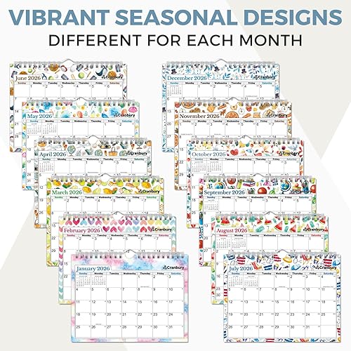Miniatura 3 de CRANBURY - Calendario de pared pequeño 2026 de 8 x 6 pulgadas, calendario pequeño colgante, diseños mensuales de temporadas coloridas, para usar en