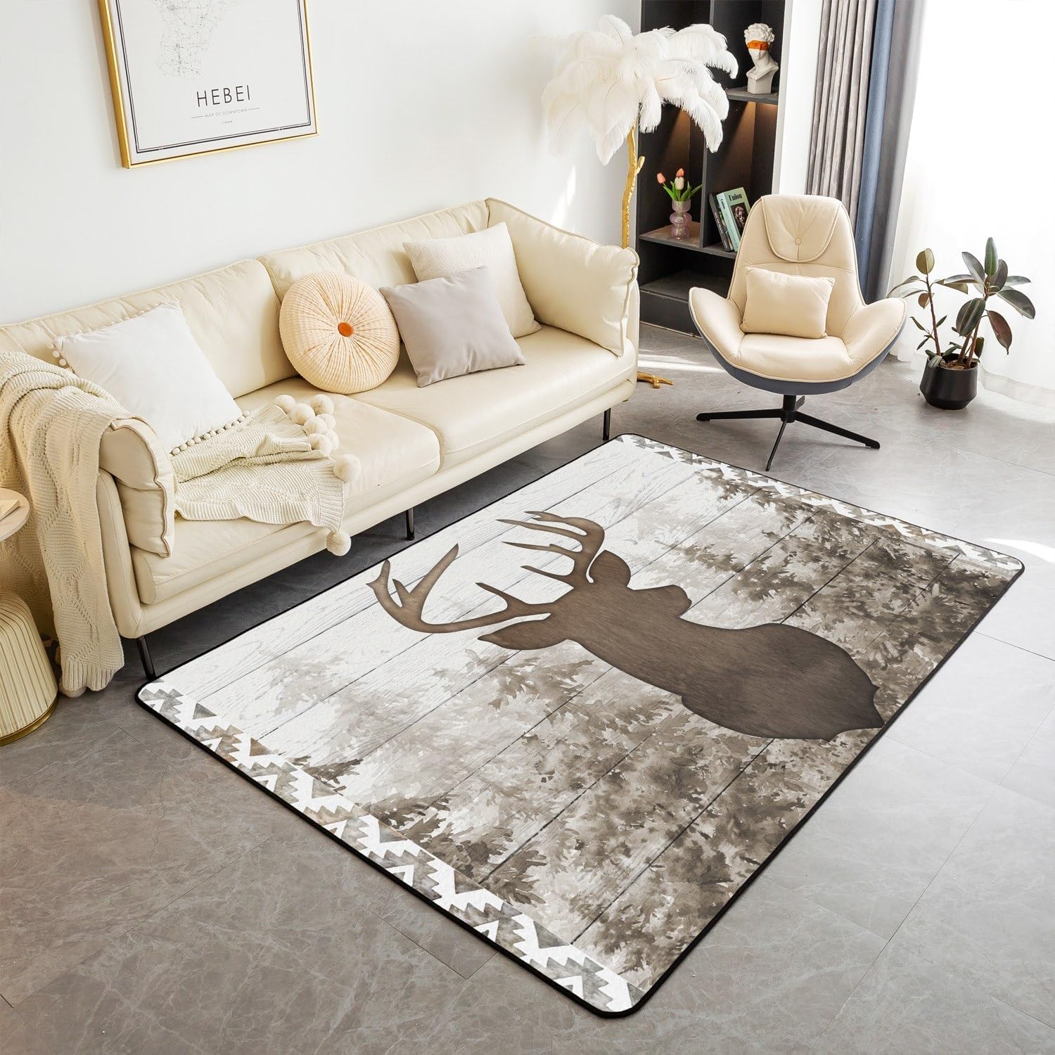 Tapis de salon wapiti contemporain en polypropylène doux 60x120 cm