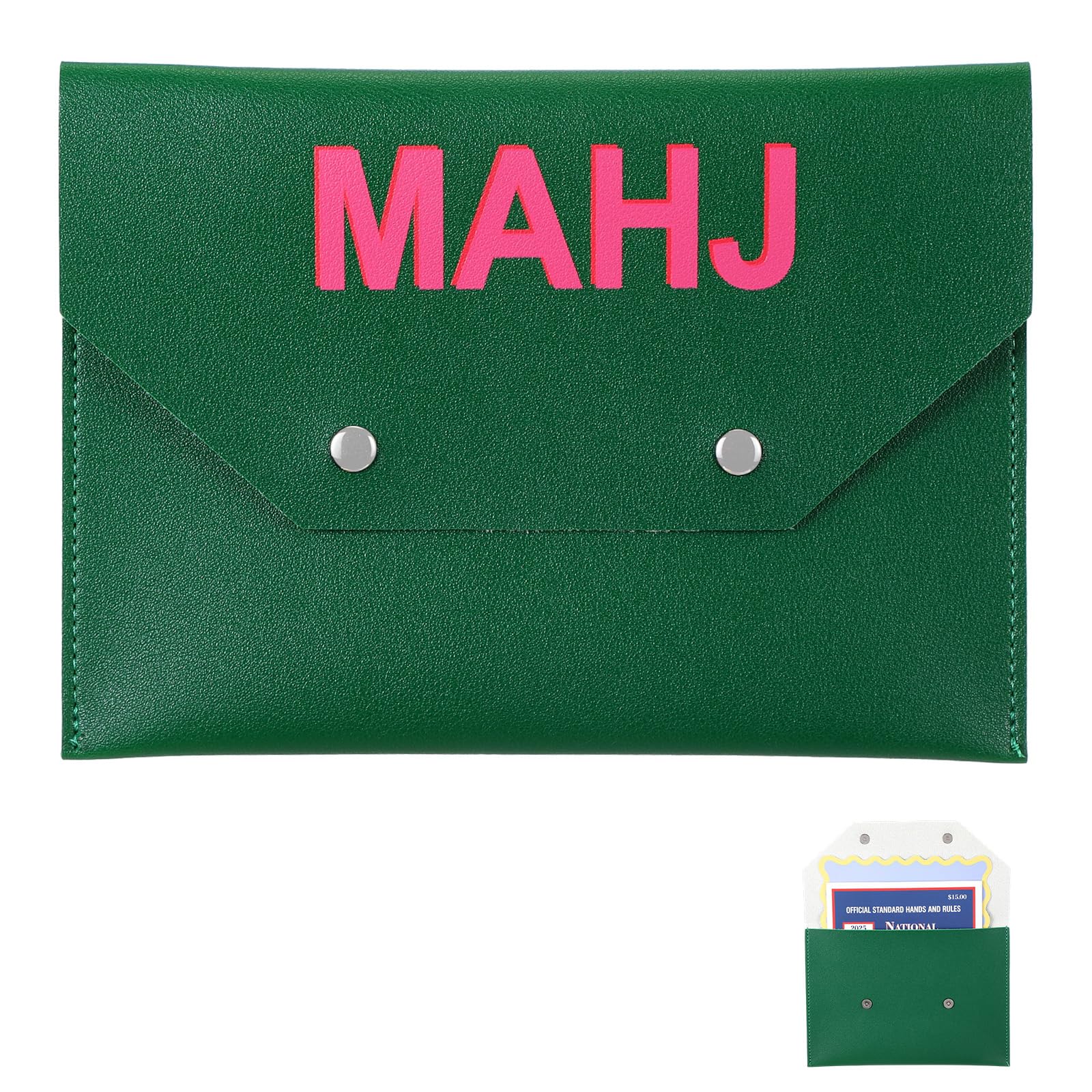 Leather Mahjong Card Holder Gift, Dark Green, 9.5x6.8 Inch, Solid Color