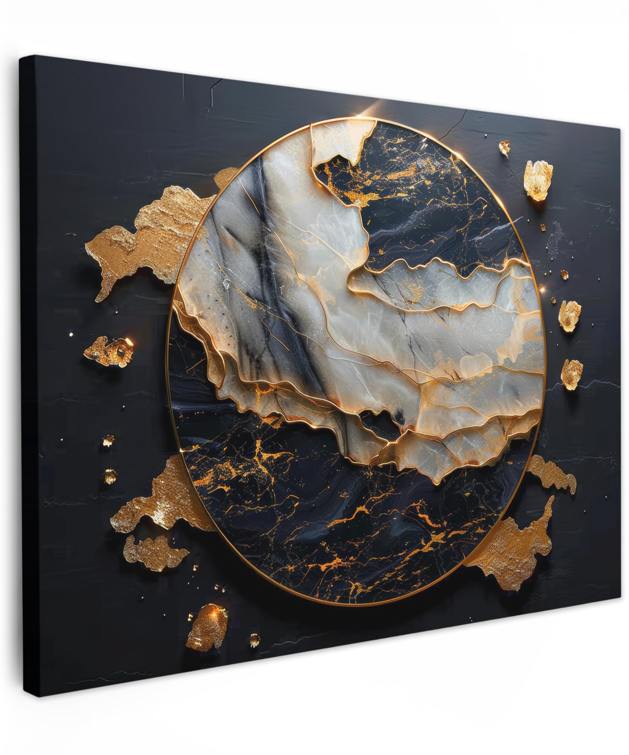 MuchoWow© Canvas Wall Art 31"x24" / 80x60 cm Decor Paintings Print framed on Canvas Pictures for Hallway Art - Gold - Black - Modern - Abstract