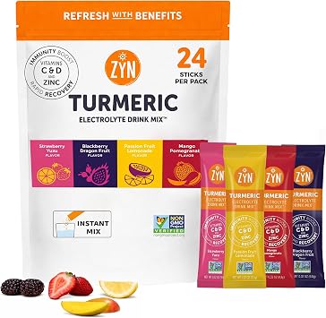 ZYN Electrolyte Drink Mix Hydration Packets, Electrolytes Powder, Hydration Packets w/Turmeric Curcumin, Vitamin C and D, Zinc, Hydrate Electrolyte Powder Packets for Wellness, Variety Pack of 24
