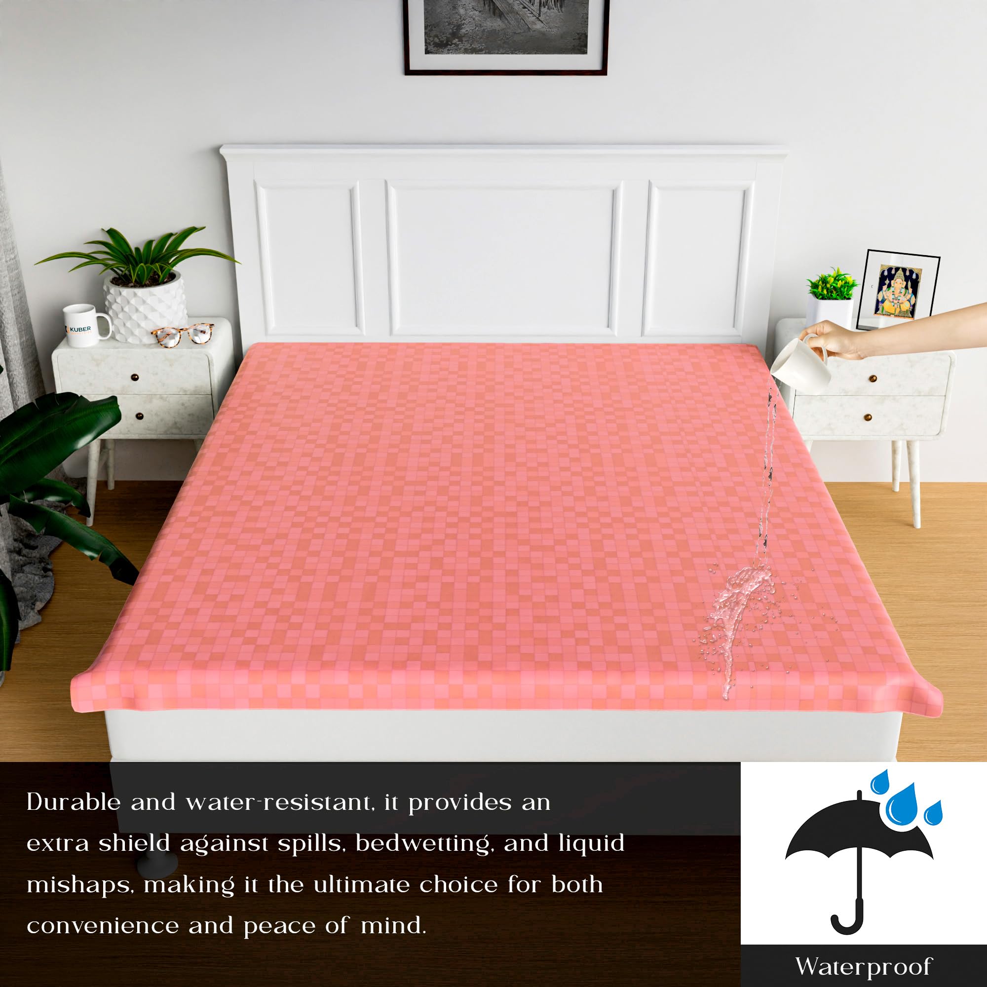 Kuber industries Bedsheet | Mattress Protector | Mattress Sheet for Baby | Baby PVC Bedsheet | Bed Protector Sheet | Check-Print | 80x80 Inch | Light Pink - Image 4 thumbnail
