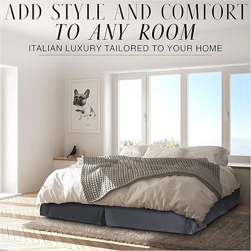 Miniatura 9 de Falda de cama de lujo con caída de 15 pulgadas, falda de cama de microfibra plisada ajustable con envoltura de volantes para polvo, tamaño Queen,