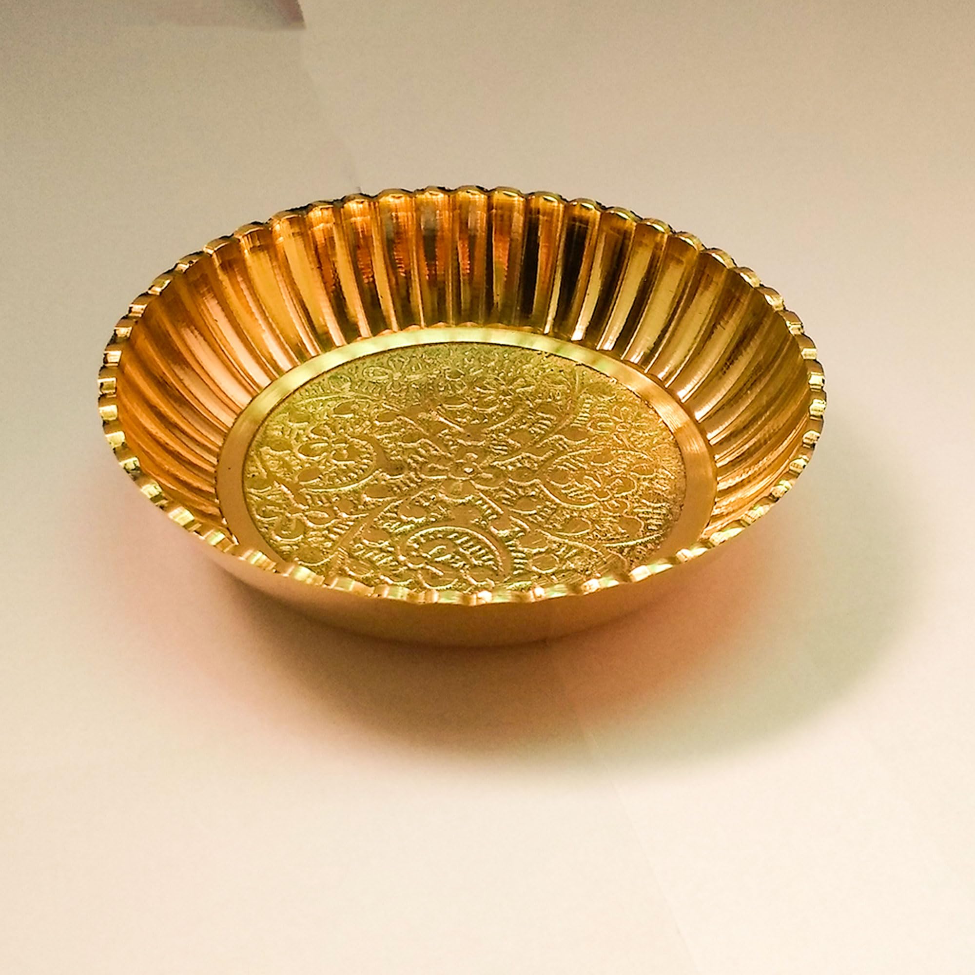 Emboss Design Bhog/Prasad, Prasadam Brass/Pital Katori, Bowl, Bartan, Prashad Petal Katori for Pooja, Puja Items Pooja Articles, Small Size 3.2 Inch, Set of 1 (1, 3.2" inch)-image-17