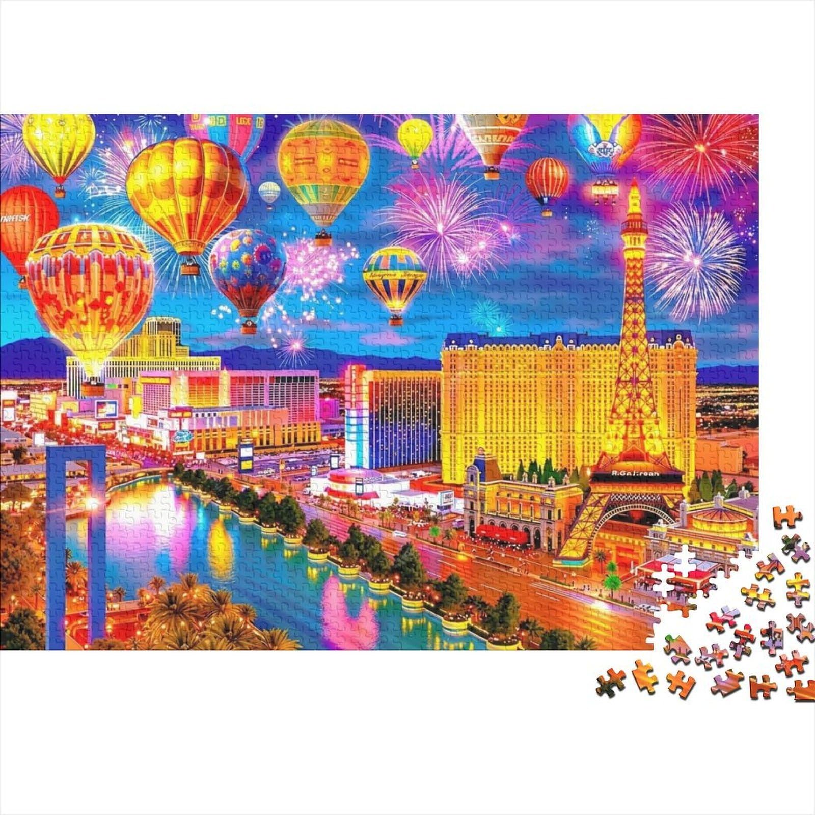Las Vegas Night Show 1000 Pieces Puzzle ForAdults Kids Beautiful View Hot Air Balloon Decoration Puzzle Educational Game Gifts Puzzles for Adults Jigsaw Puzzles for Adults 70x50cm/1000pcs