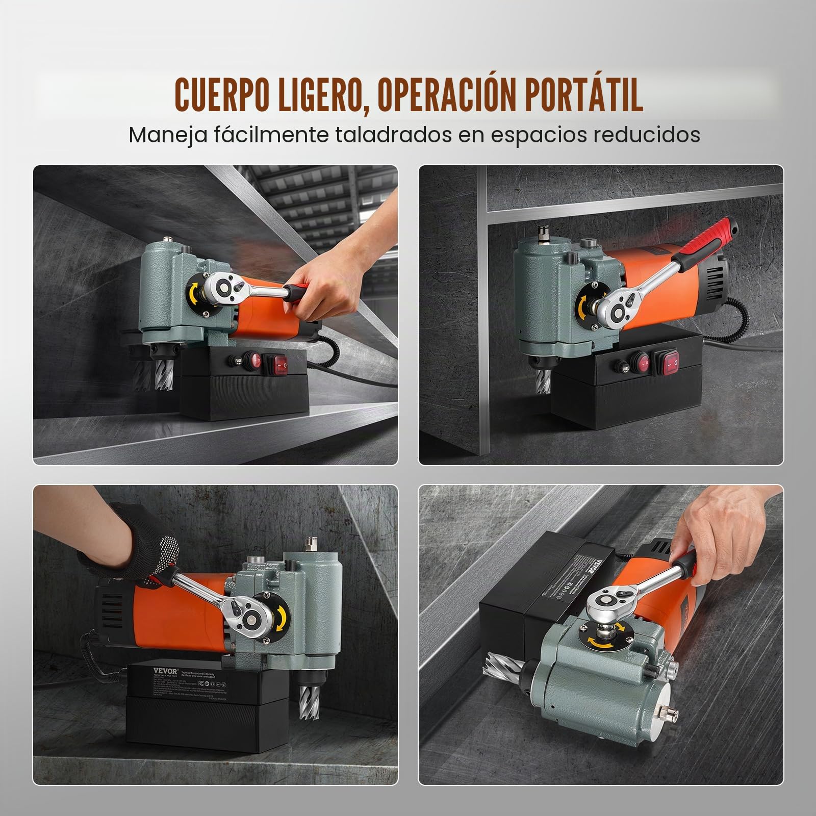 VEVOR Taladro Magnético de Perfil Bajo 1300 W Taladro Magnético Ligero y Portátil con Dispositivo de Enfriamiento y Protección contra Sobrecarga Prensa Magnética para Instalación de Equipos