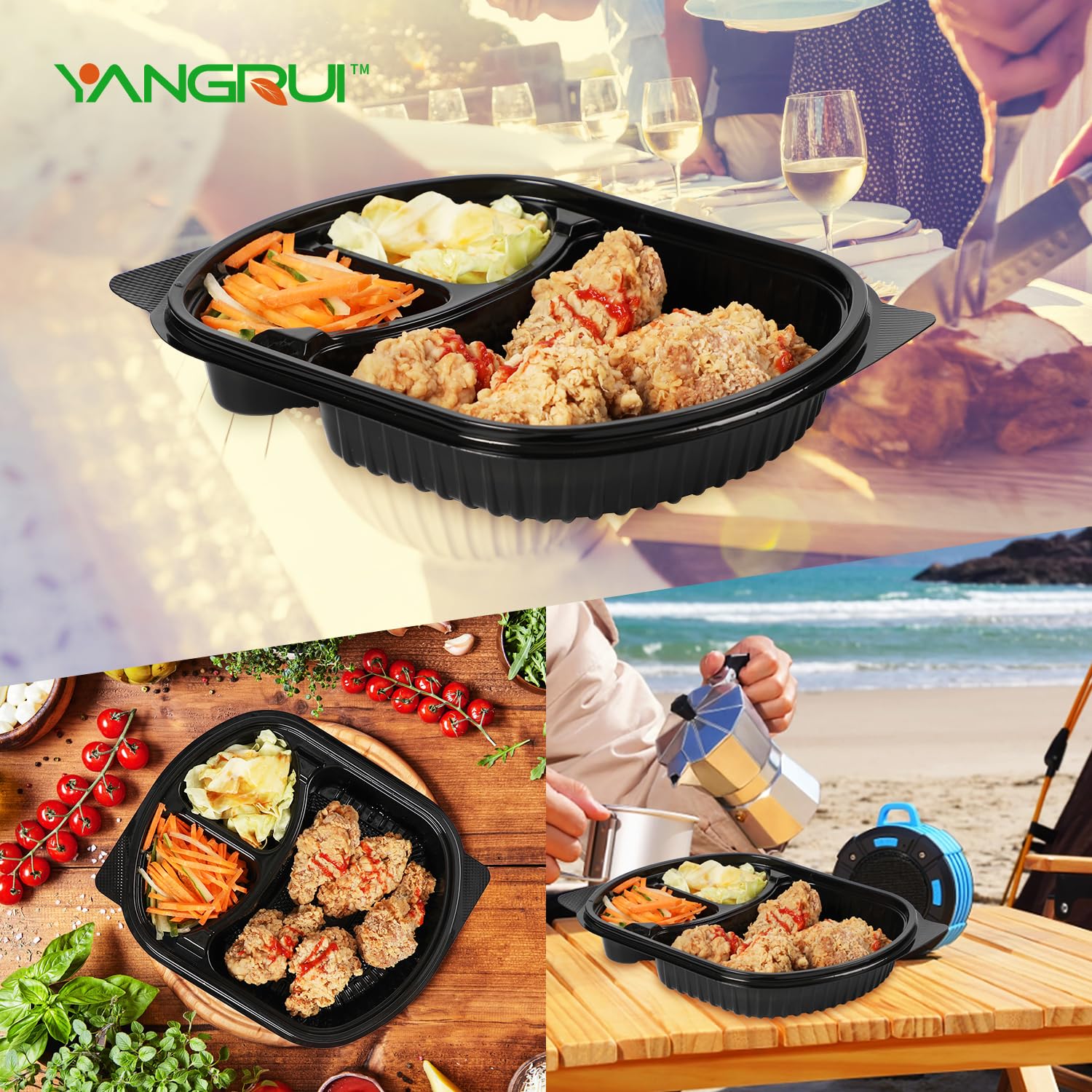 YANGRUI Contenedor de preparación de comidas, paquete de 30 recipientes de 30 onzas sin BPA, reutilizables para llevar, con tapas, envoltura retráctil, apto para microondas, lavavajillas, congelador,