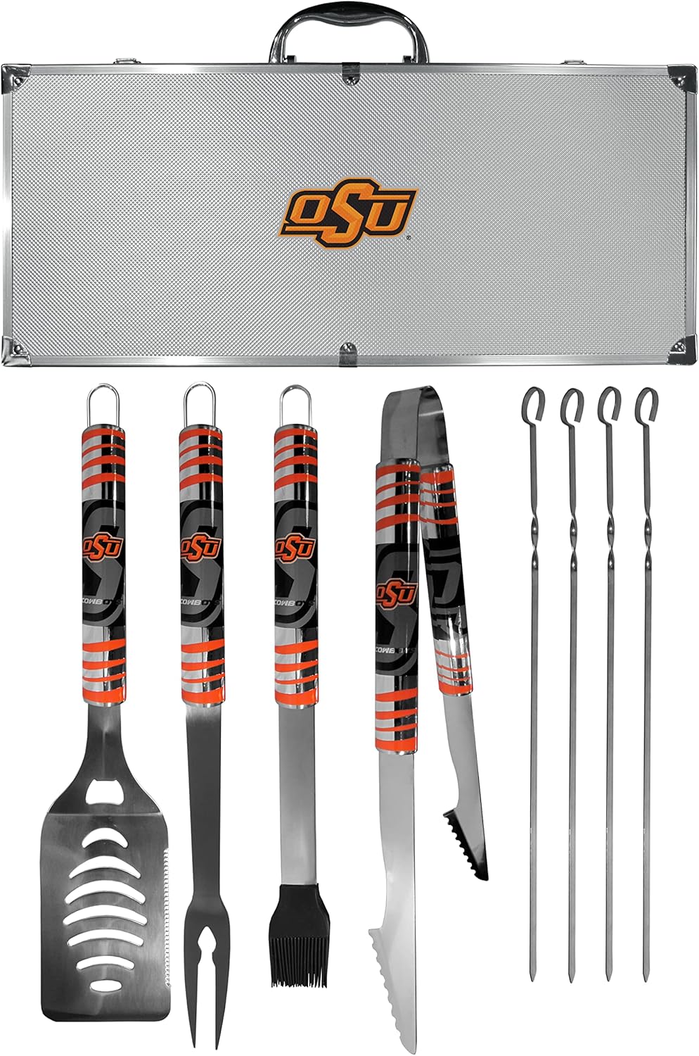 NCAA Siskiyou Sports Fan Shop Oklahoma State Cowboys Steel Tailgater BBQ Set w/Case 8 piece Gray