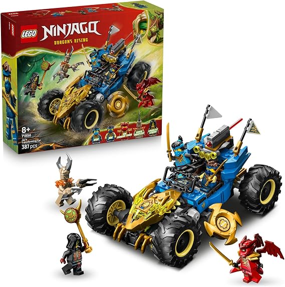 LEGO NINJAGO Jay'in Dönüşen Arabası 71856-8 Yaş ve Üzeri Çocuklar için Jay, Nya, Kai, Kötü Toprak Canavarı ve Sadık Lider Minifigürleri İçeren Yaratıcı Oyuncak Yapım Seti, Hediye Fikri (387 Parça)