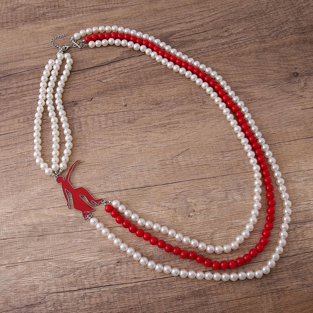Elegant Black Society Women Gift Pearl Strand Red Fortitude Delta Necklace Greek Sorority DST Club Members Jewelry