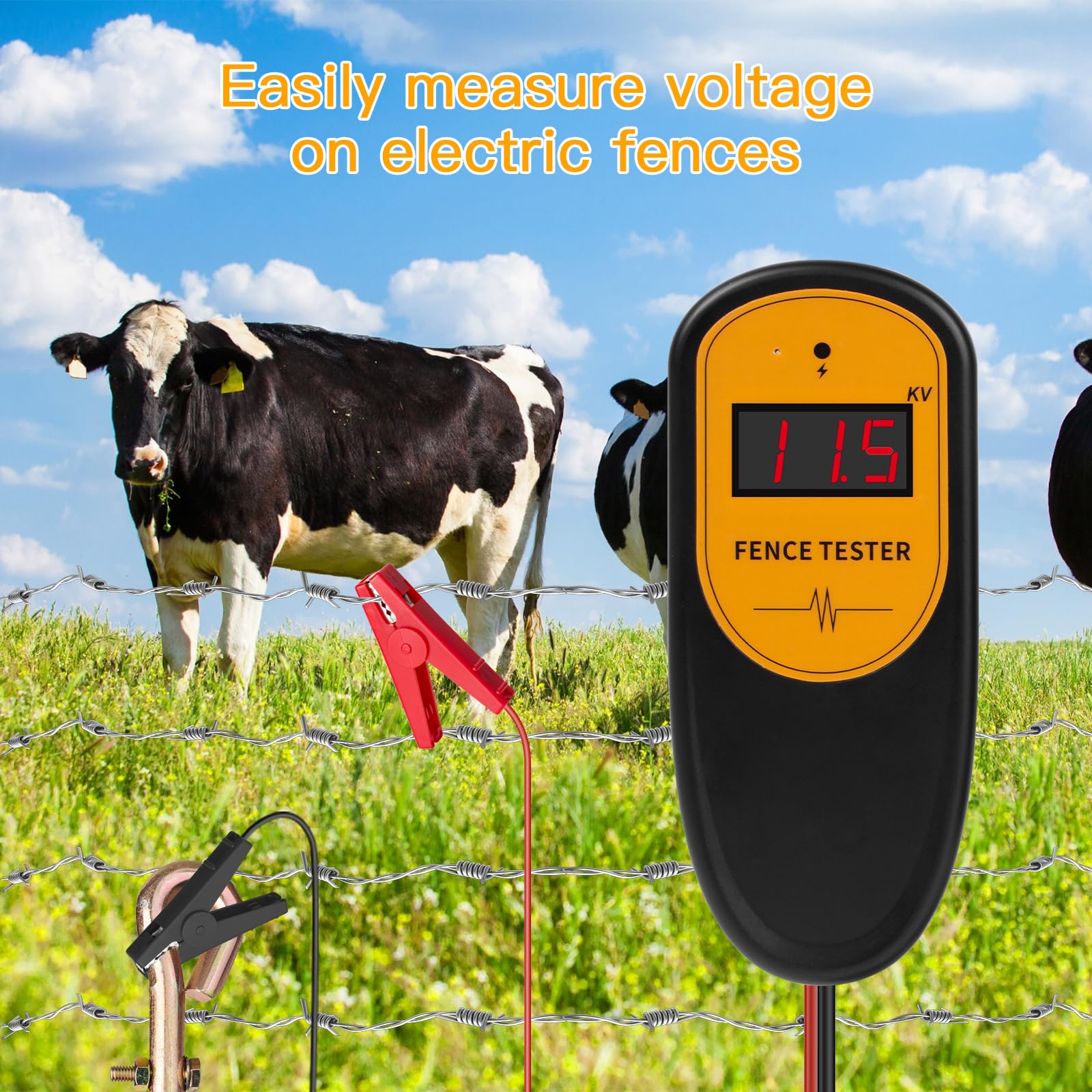 Tester di tensione recinzione elettrica digitale, 13KV 500-13000V, rilevatore di guasti, tester di recinzione elettrica a morsetto tascabile per test di tensione recinzione elettrica della fattoria