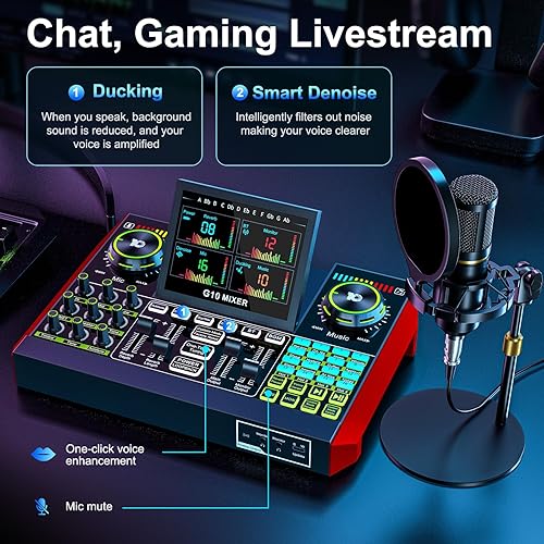Miniatura 3 de Paquete de micrófono para podcast con mezclador de audio de tarjeta de sonido en vivo, paquete de equipo de podcast con micrófono BM800 de 0.138 in