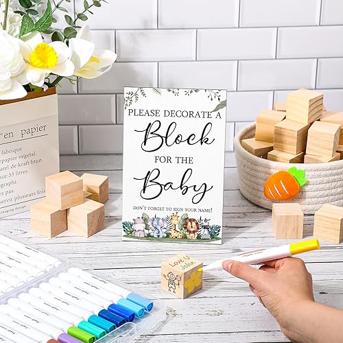 Miniatura 5 de Tatuo Juego de 75 piezas de decoración de baby shower de bosque para decoración de bloques de baby shower, incluye letrero de juego de decoración,