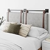Harlow Modern Wall Mount Hanging Headboard, Queen, Gray with Brown Faux Leather Straps