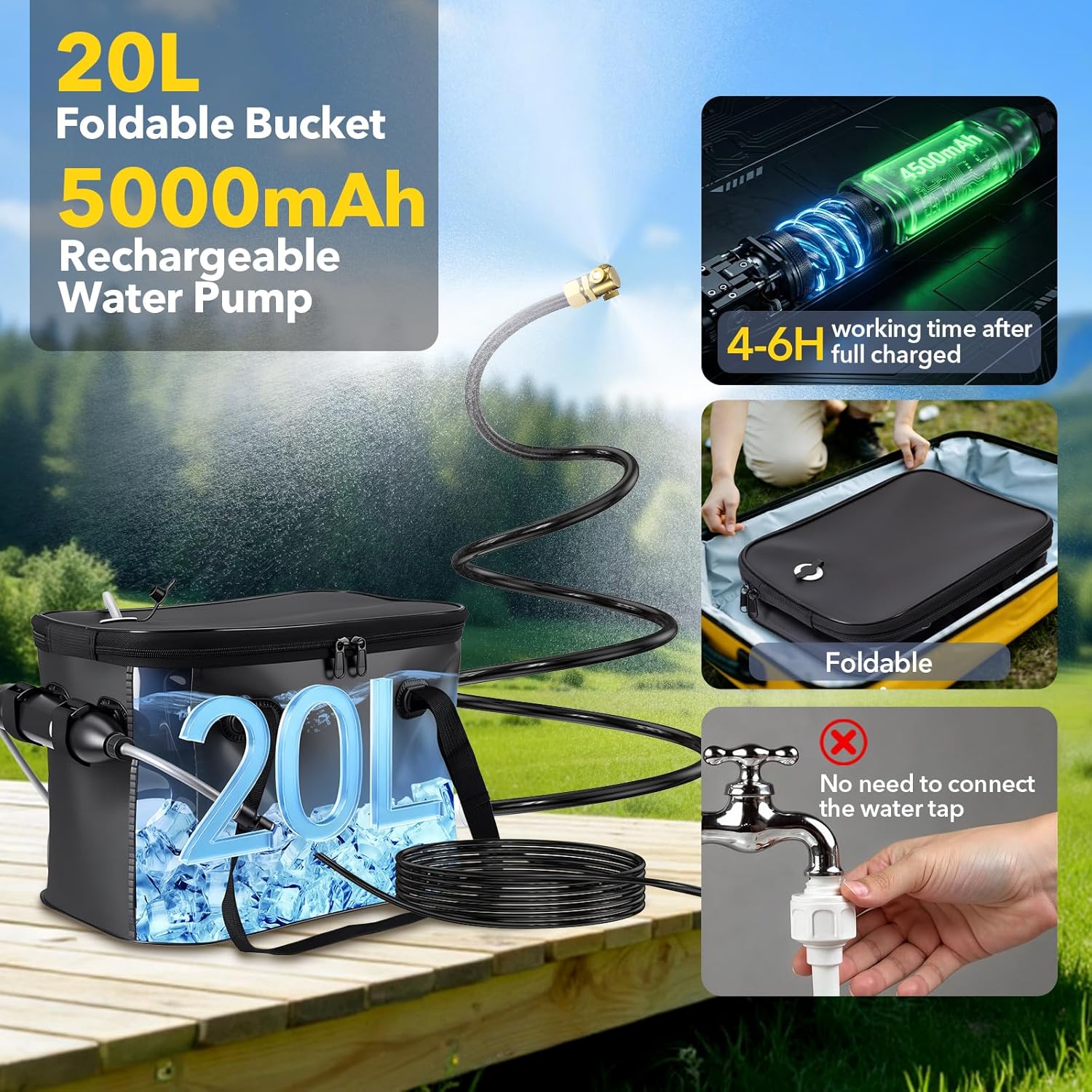 Neitra Portable Misting Systems, Water Misters Cooling Outdoor with 5000mAh Water Pump, 20L Bucket, 9.8FT Hose & 8.2FT Cobra Mist Stand for Patio/Umbrella/Poultry/Golf Cart/Camping