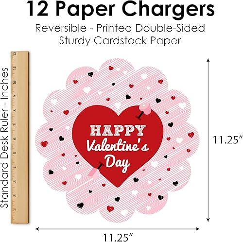 Miniatura 6 de Big Dot of Happiness Conversation Hearts - Decoraciones de mesa redonda para fiesta del día de San Valentín cargadores de papel ajuste de lugar para