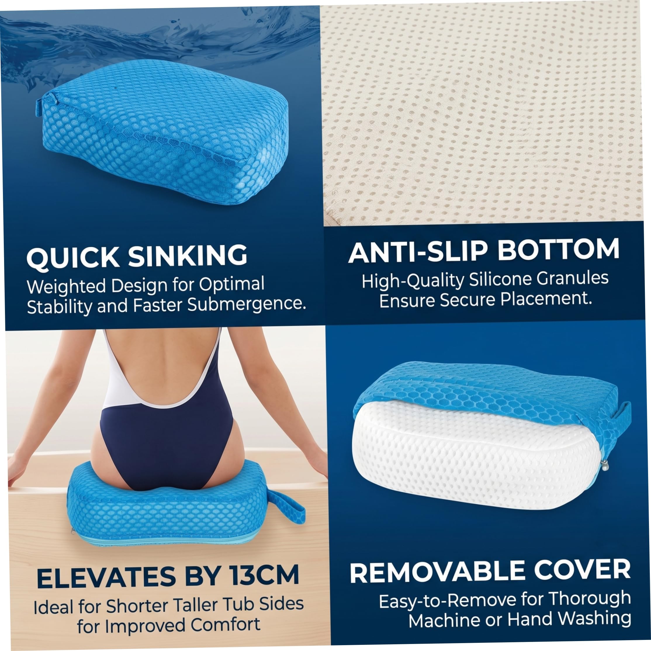 Asientos de bañera de hidromasaje, asiento elevador de bañera de hidromasaje, taburete de piscina para bajo el agua, cojín de malla transpirable de fregadero rápido, antideslizante, funda