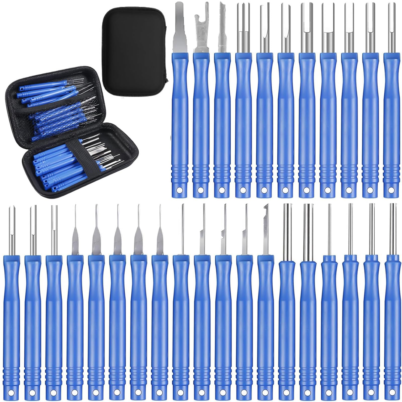 30 Pcs Attrezzi Rimozione Terminale con Custodia Protettiva, Set Strumento Extractor Pin Cavo Auto, Kit Attrezzo Estrattori Connettori Estrattore per Maggior Parte Elettrico Terminali Connettore(Blu)