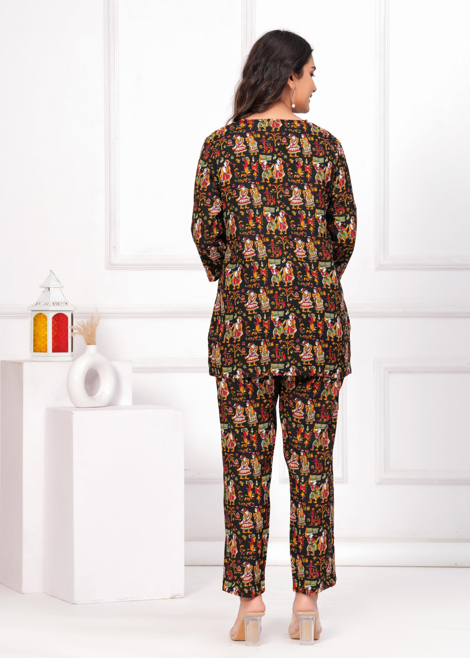 Jikonet Women Cotton Printed Co-Ord Set Kurta Set With Pant Set (Black, Medium)