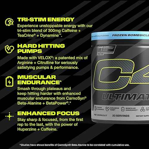 Miniatura 5 de Cellucor C4 Ultimate - Polvo para antes del entrenamiento, suplemento energético sin azúcar para hombres y mujeres, 300 mg de cafeína + TeaCrine +